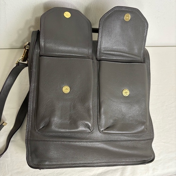 KRISTEN BELL for Erica Anenberg Large Gray Leather Tote Messenger Bag Purse - Picture 7 of 15